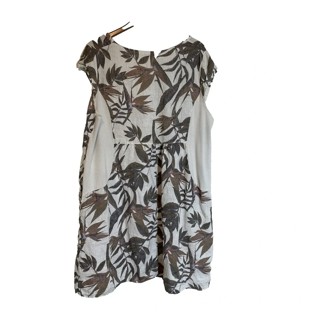 Lungo L'Arno Shirt Dress Womens 2X Floral 100% Linen Italy Made Pockets Lagenloo